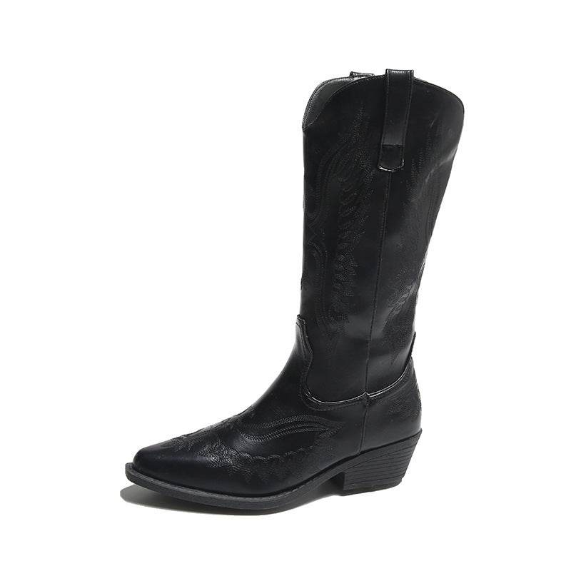 Fashion Embroidery Western Cowboy Boot Women Pointed Mid-calf - Mubimart