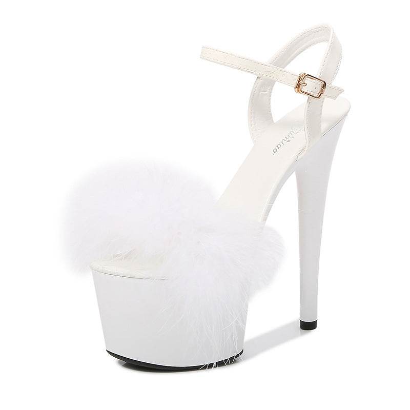 Patent Leather Stilettos Platform Sandals Fur High Heels - Mubimart