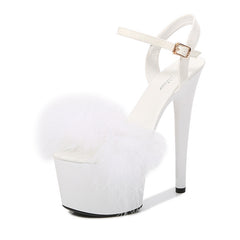 Patent Leather Stilettos Platform Sandals Fur High Heels