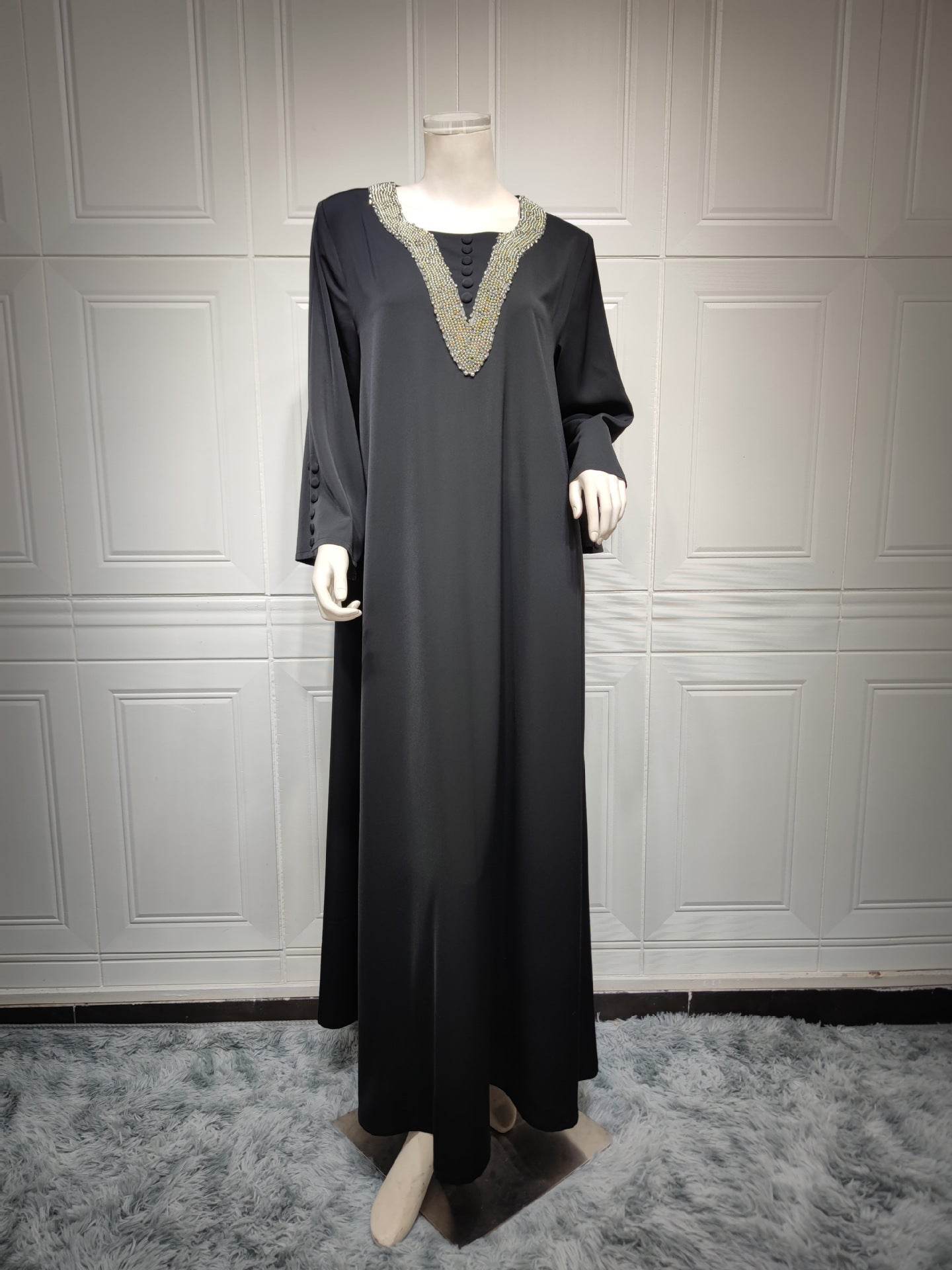 Women's Fashion Plus Size Women Handmade Beaded Rhinestone Dress - Mubimart