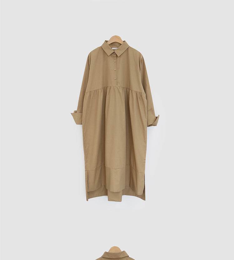 Women's Loose Casual Plus Size Long Sleeve Shirt Dress - Mubimart