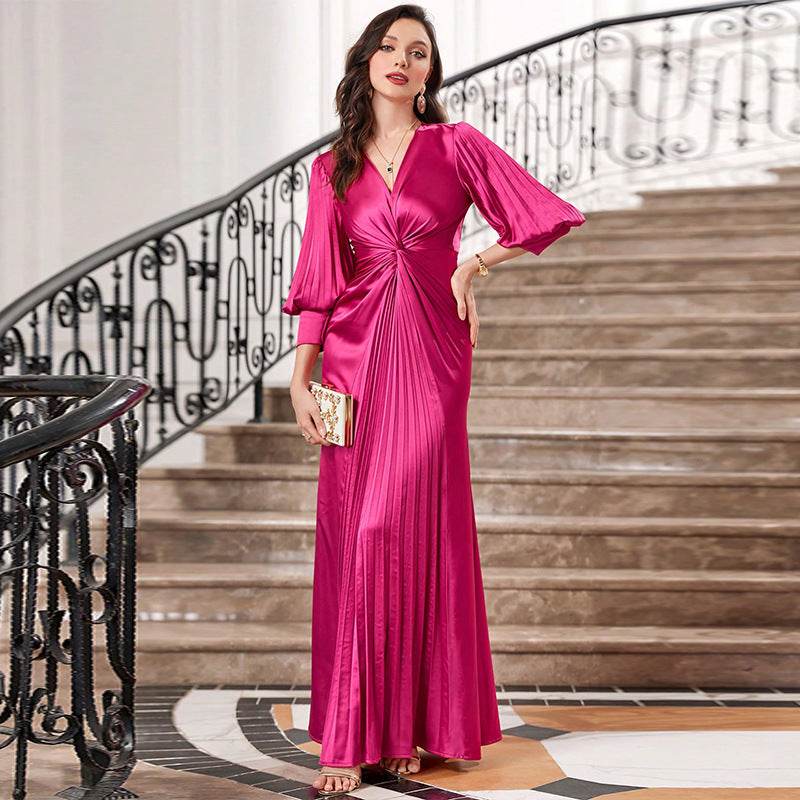 Slim Fit Lantern Sleeve Evening Dress Plus Size Party Party Dress - Mubimart
