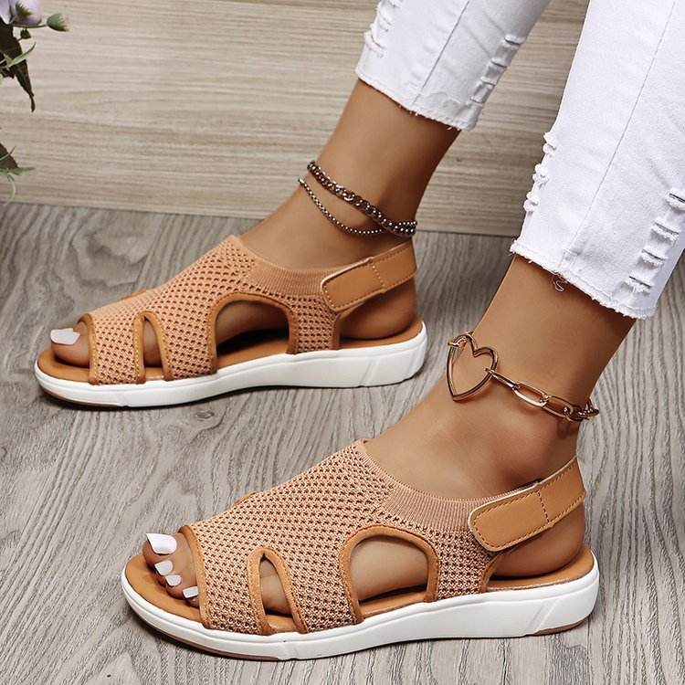 Ladies Sandals Large Size Breathable Stretch Fly Woven Comfort - Mubimart