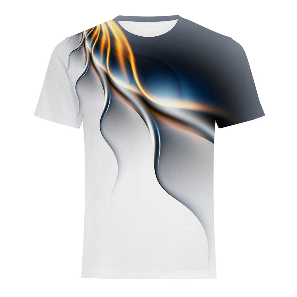 Mens Fashion Casual Digital Print Crew Neck T-shirt - Mubimart