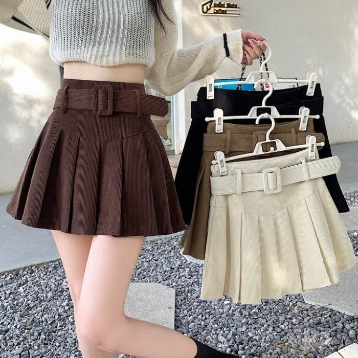 Corduroy Half Women's Autumn A-line Half Skirt Pleated Skirt - Mubimart