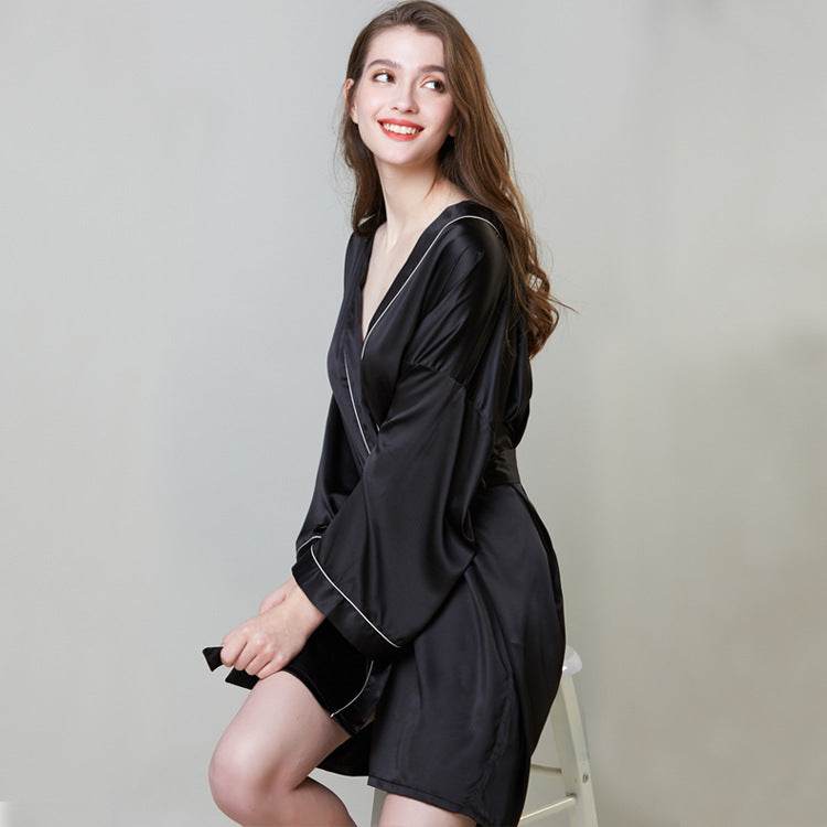 Pajamas Hot Plus-sized Emulation Silk Nightgown Women's Summer Mid-length Sleeves Morning Gowns - Mubimart