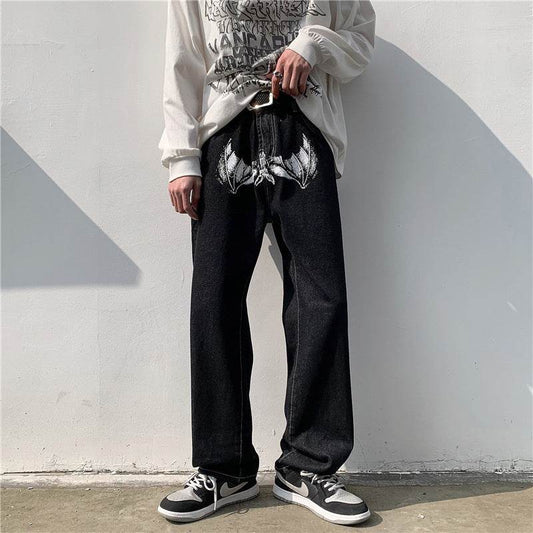 Mens Fashion Casual Print Loose Jeans - Mubimart