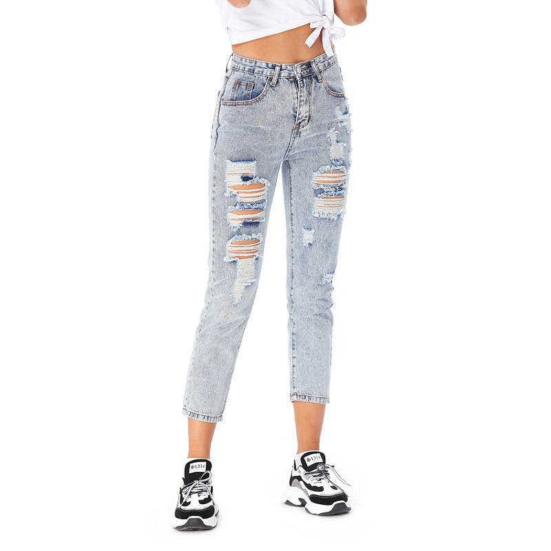Jeans Women's Ripped Spring Casual Loose Jeans - Mubimart