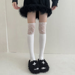 Women's Lace Splicing Fake High Tube Knee Socks - Mubimart -  