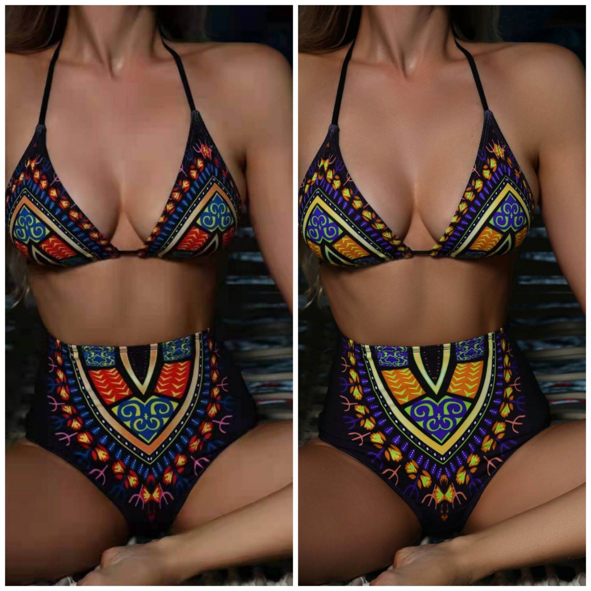 Ladies High Waist Floral Split Bikini Swimming - Mubimart