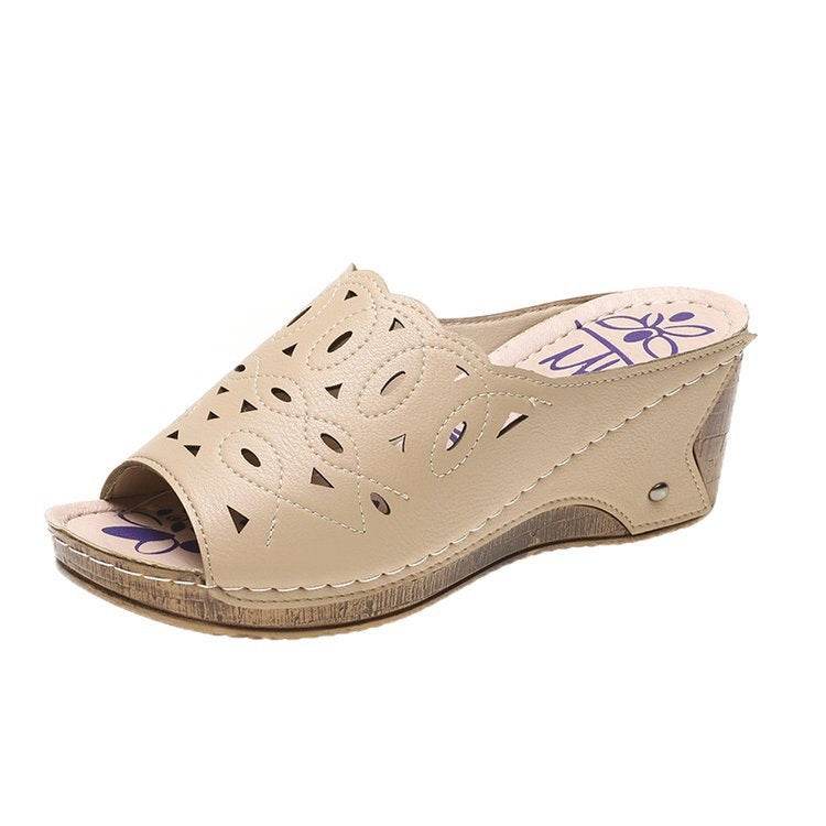 Women's Stylish Peep Toe Slip-on Wedge Sandal - Mubimart