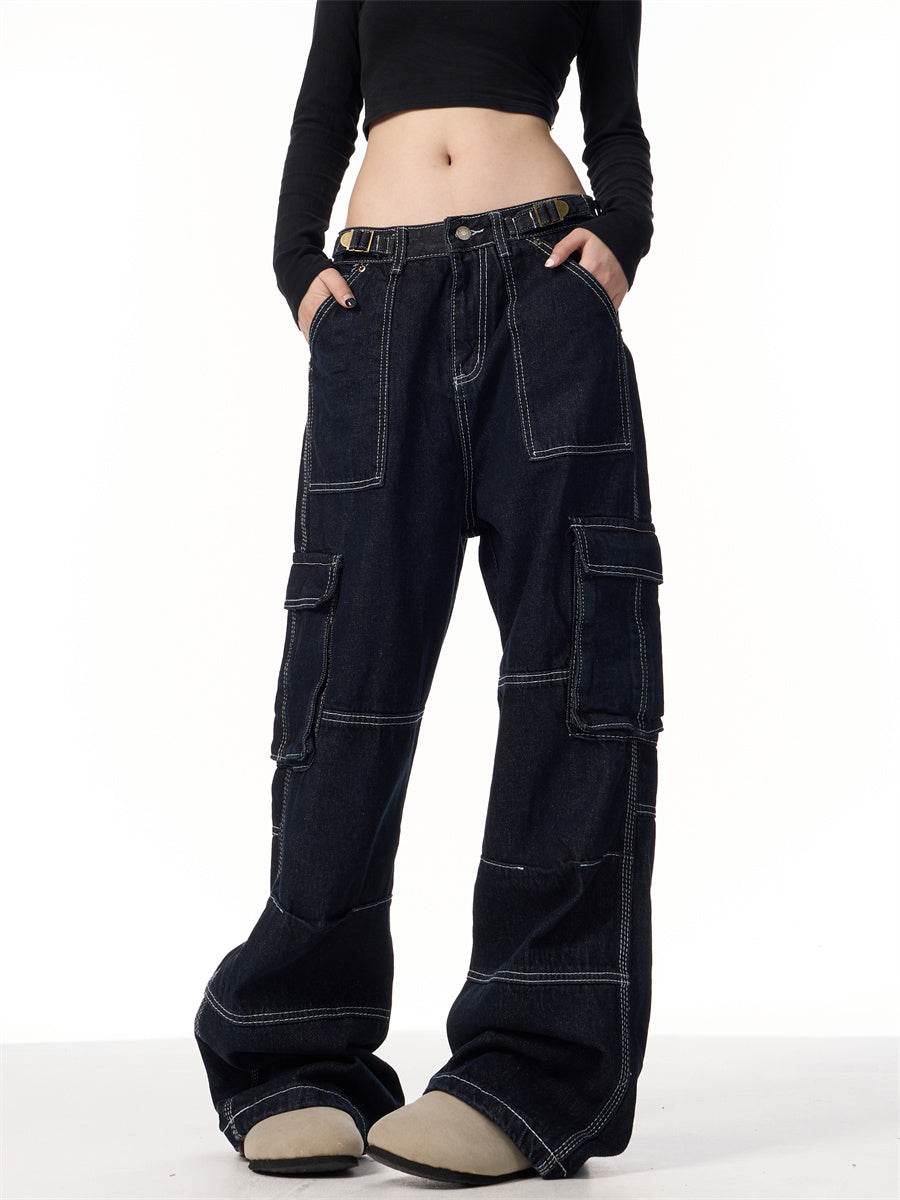 Vintage Stripe Straight Cargo Jeans - Mubimart