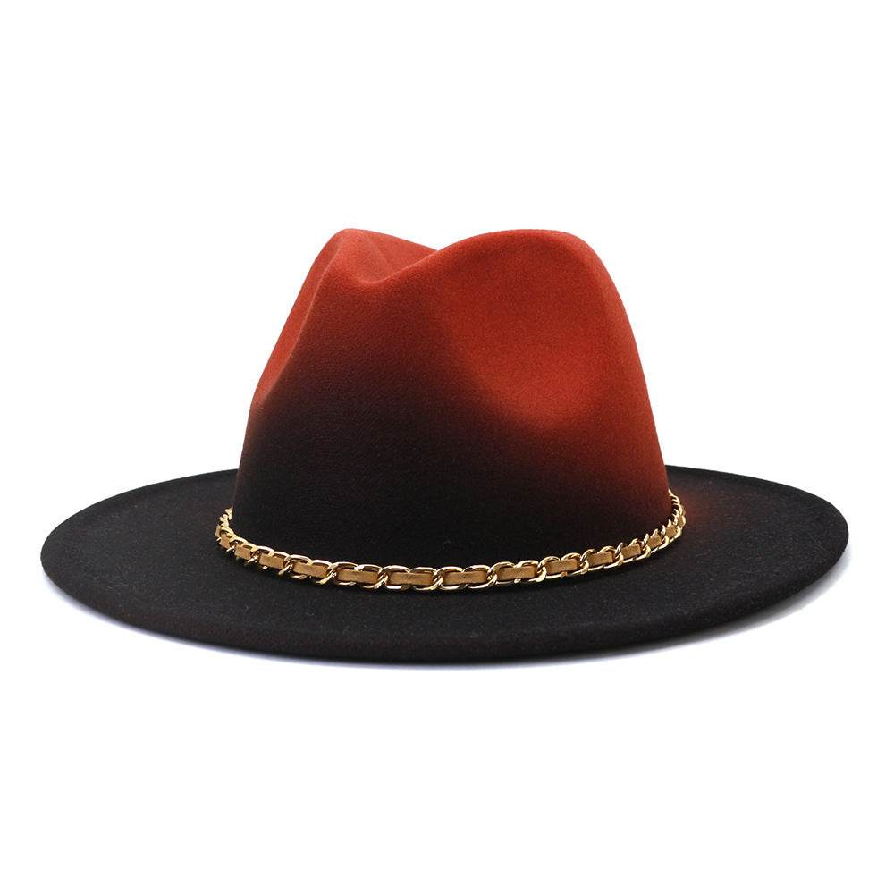 Painted Woolen Fedora British Ladies Broad-brimmed Hat - Mubimart