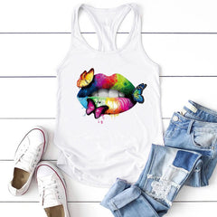 Multicolored Lips Butterflies Printed Tank Top Women - Mubimart -  