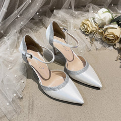 Satin Hollow White Wedding Dress Two Piece Stilettos