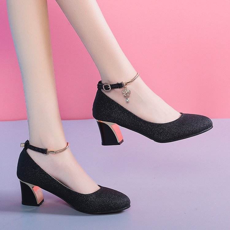 Women's High Heel Chunky Heel Pumps Round Toe Fashionable All-match Work Shoes - Mubimart