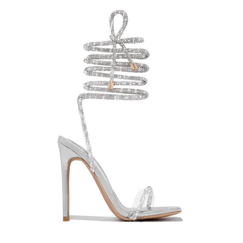 High-heeled Fashion Lace-up Hollowed Out One-line Slim Heels - Mubimart