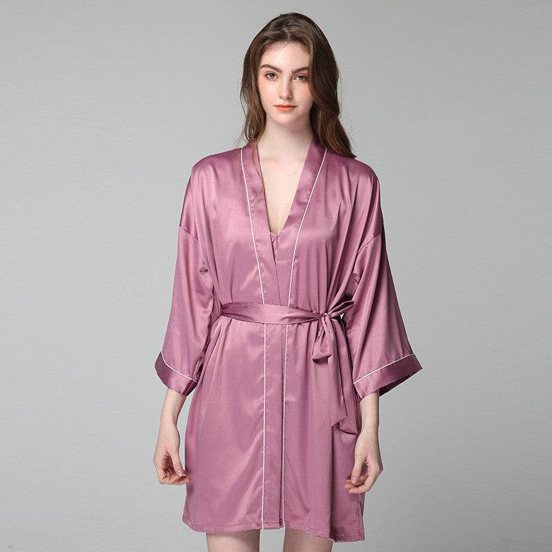 Pajamas Hot Plus-sized Emulation Silk Nightgown Women's Summer Mid-length Sleeves Morning Gowns - Mubimart
