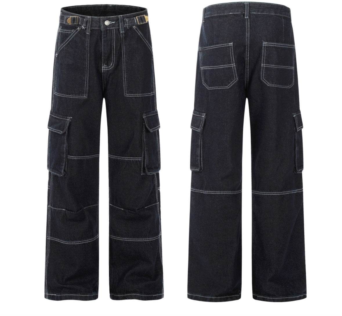 Vintage Stripe Straight Cargo Jeans - Mubimart