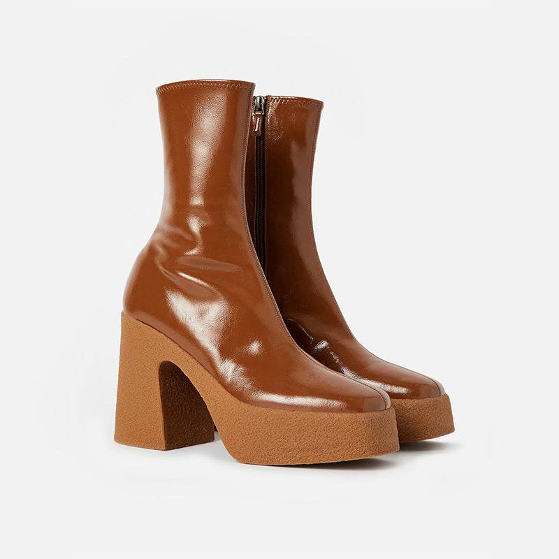 Square Toe Platform Platform High Heel Boots - Mubimart