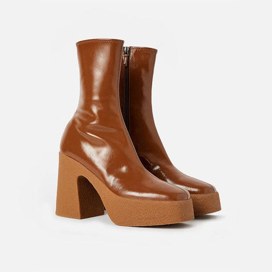 Square Toe Platform Platform High Heel Boots - Mubimart