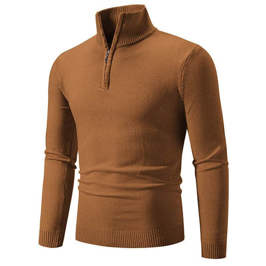 Zip-up Turtleneck Pullover Men's Long Sleeved Sweater - Mubimart