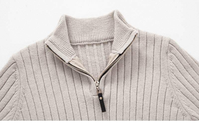 Men's Long-sleeved Half-turtleneck Zip-up Sweater - Mubimart