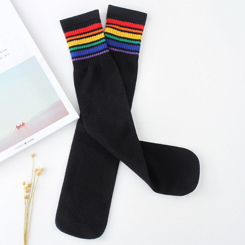 Striped Cotton Socks Over The Knee Football Socks - Mubimart -  