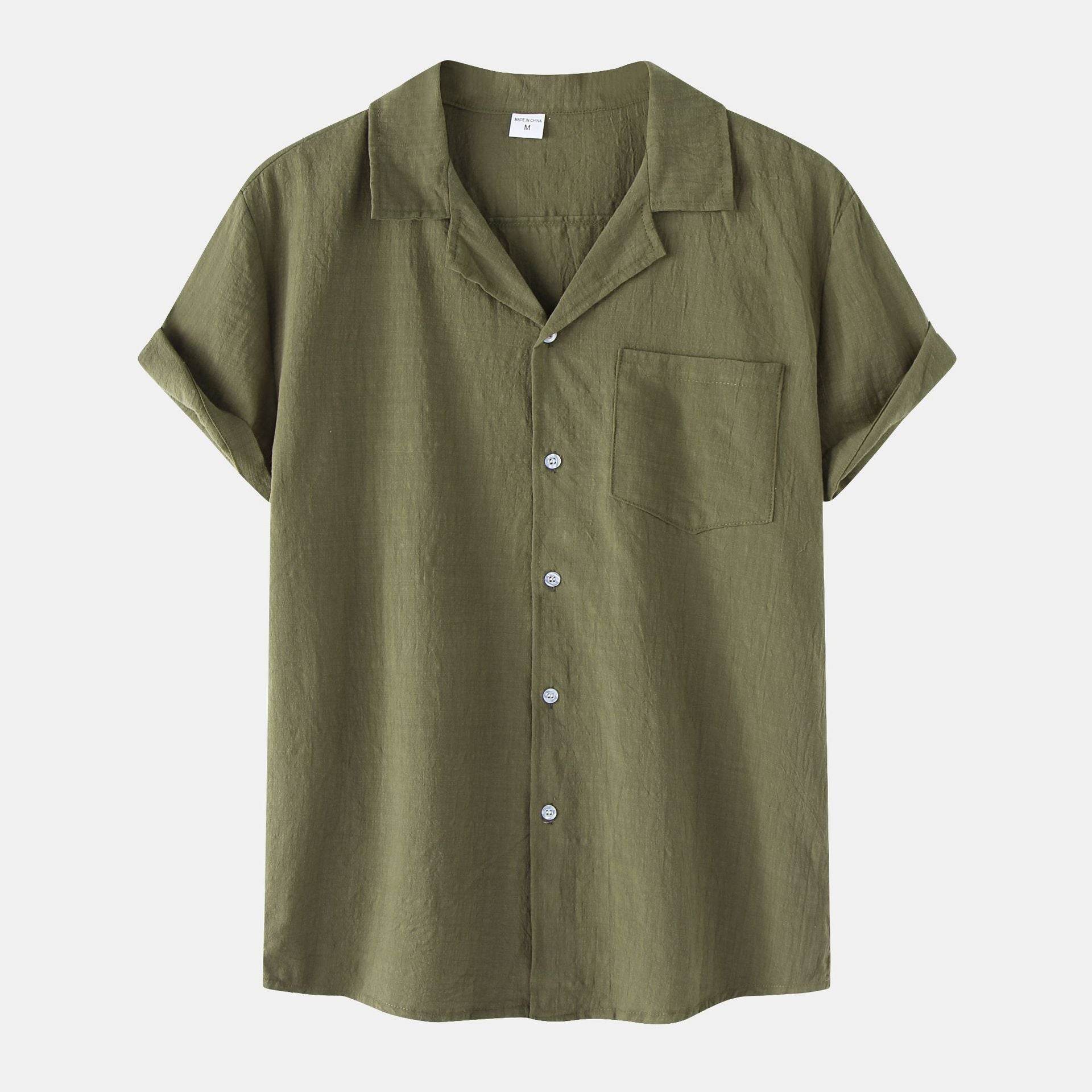 Cotton Linen Short Sleeve Shirt Men Linen Casual Half - Mubimart