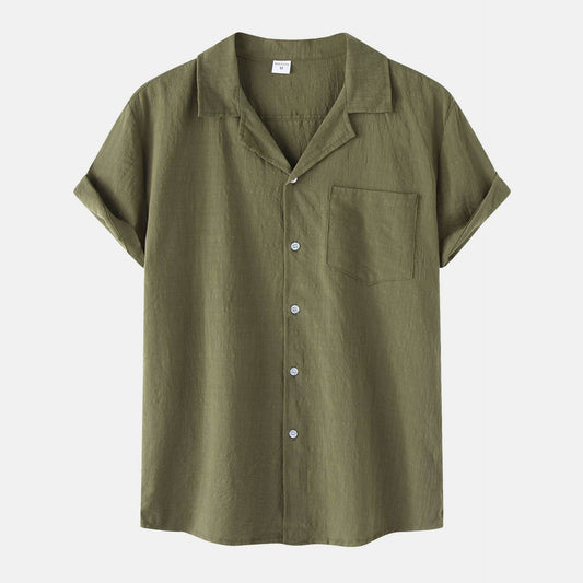 Cotton Linen Short Sleeve Shirt Men Linen Casual Half - Mubimart
