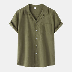 Cotton Linen Short Sleeve Shirt Men Linen Casual Half