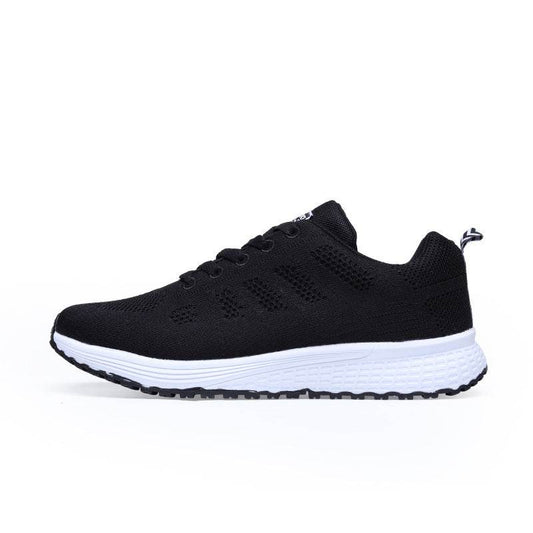 Black White Sneakers Women Lace Up Running Walking Shoes - Mubimart