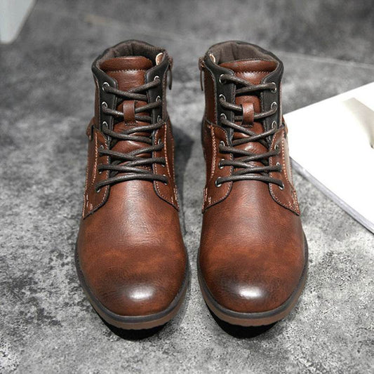 Men Winter Ankle Boots Lace Up Footwear Leather Shoes - Mubimart