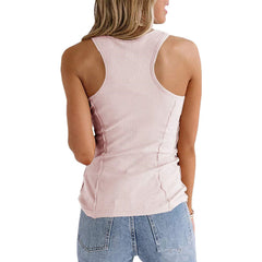 Solid Color Button Sleeveless Tank Top T Shirt Women - Mubimart -  