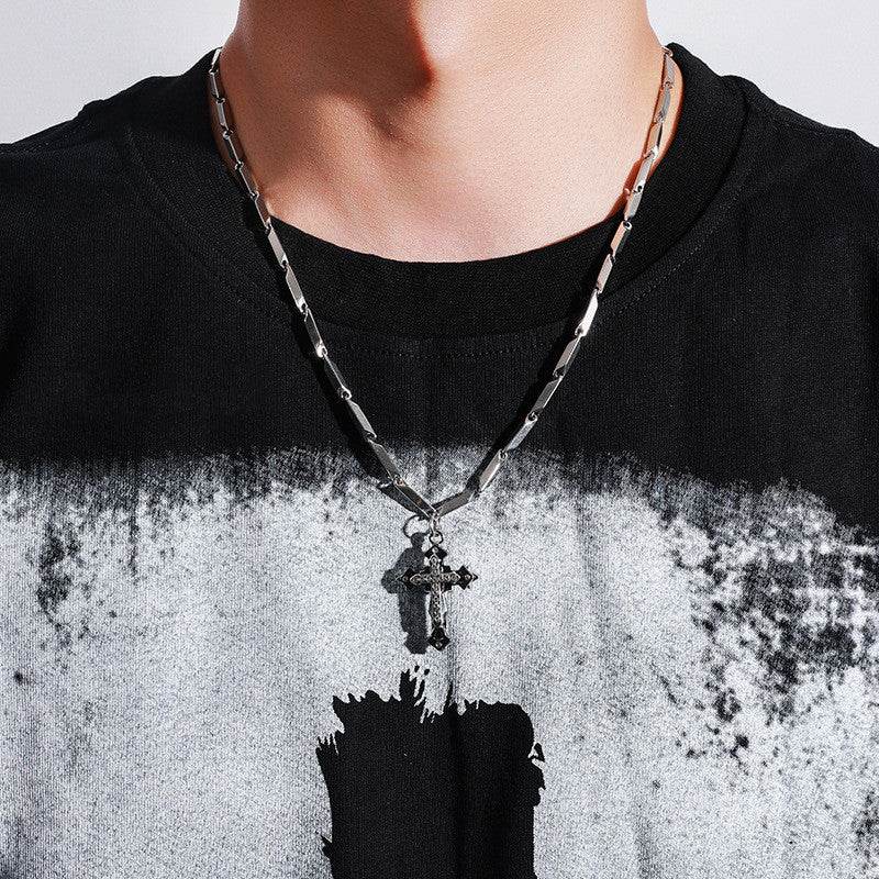 Mens Fashion Cross Pendant Necklace With Diamonds - Mubimart