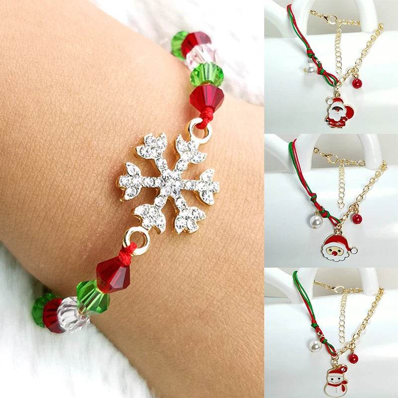 New Christmas Snowman Santa Claus Tree Snowflake Elk Bracelet Christmas Gift Charm Bracelet Chain Pendant For Women New Year Fashion Gift - Mubimart