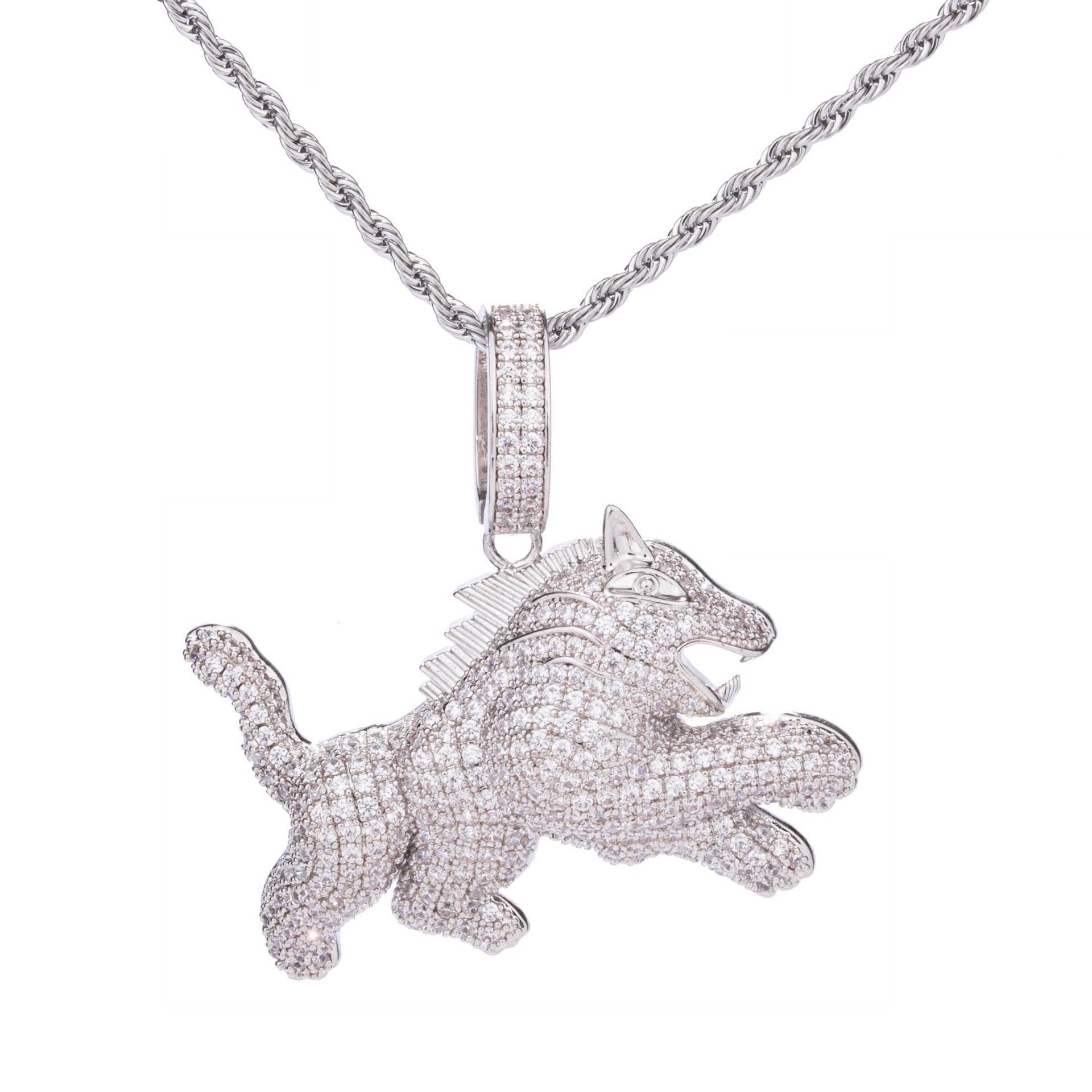Hip Hop Full Zircon Mens Necklace Leopard Pendant - Mubimart