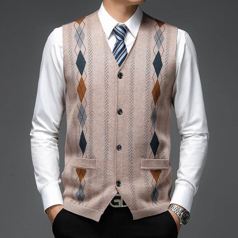 Men's Casual Buckle Knitted Sweater Vest - Mubimart