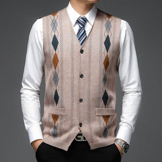 Men's Casual Buckle Knitted Sweater Vest - Mubimart