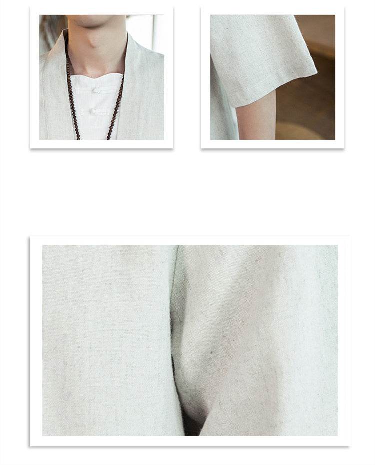 Linen Jushi Solid Color Cotton And Linen Shirt - Mubimart