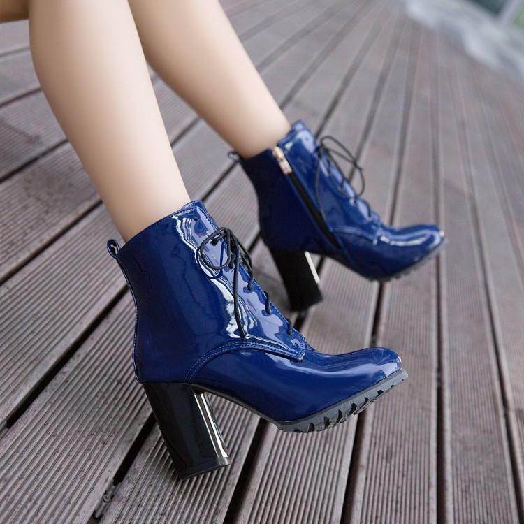 Oversized Lace Up Boots With Thick Heels Martin - Mubimart