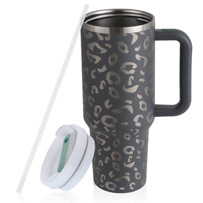 40oz Straw Coffee Mug With Handle Portable Car Stainless Steel Water Bottle Large Capacity Travel Bisphenol A Free Mug - Mubimart