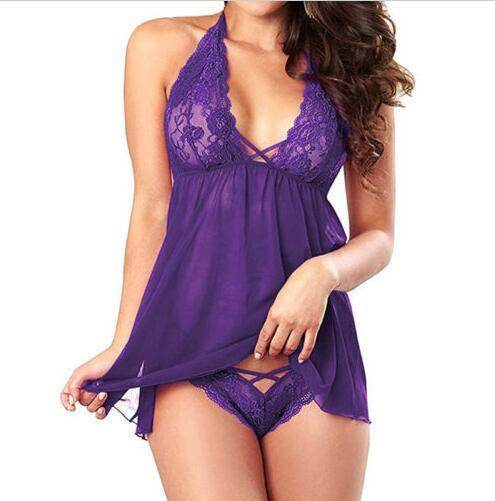 Women's Lace Halter Mesh Slip Dress - Mubimart