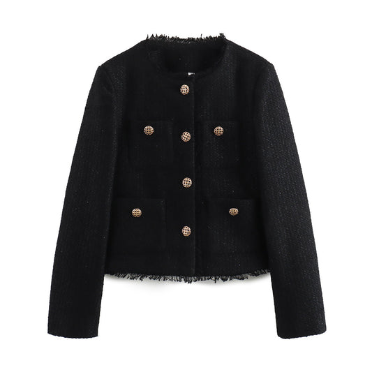 Women's Fashion Woolen Solid Color Casual Top Short Coat