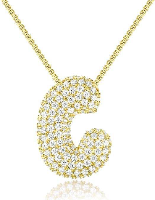 Brass Zircon Balloon English Letter Necklace - Mubimart