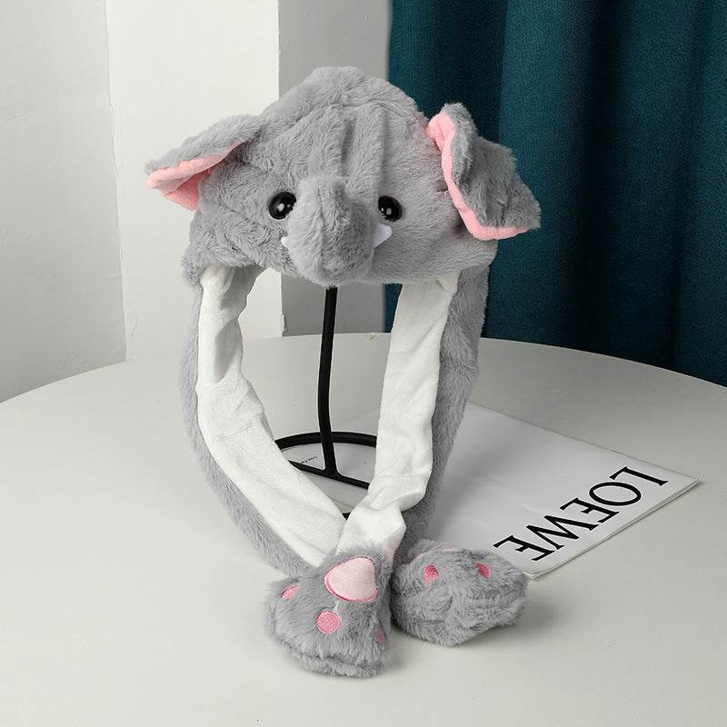 Cute Animal Moving Ear Hat Cute Panda Dog Frog Puppy Plush Hats Halloween Cosplay Party Earflap Hat For Women - Mubimart
