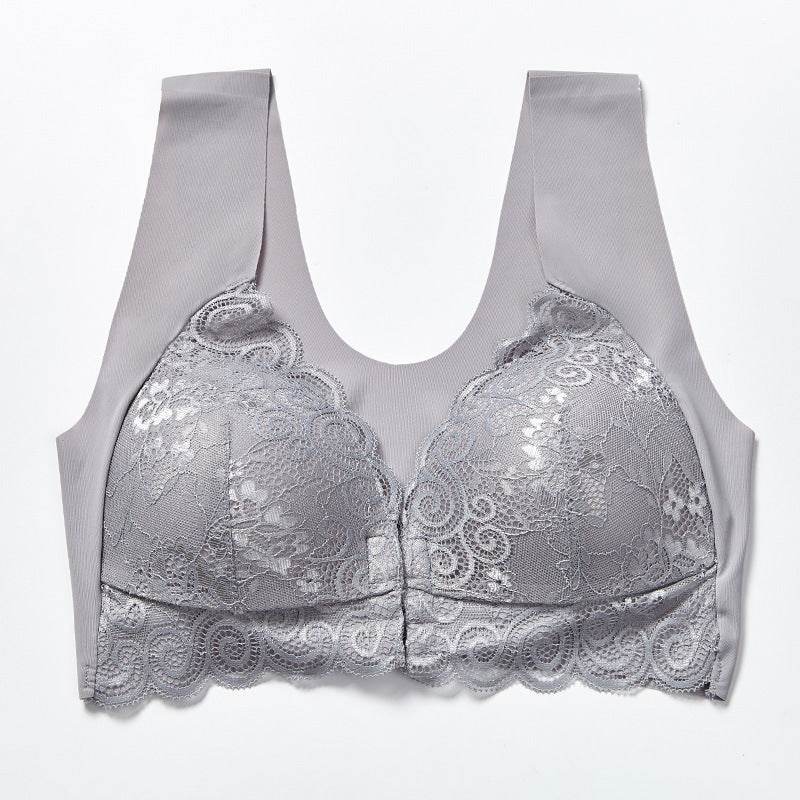 Comfortable Plus Size Backless Bra Lace Push Up Front Closure Bra - Mubimart