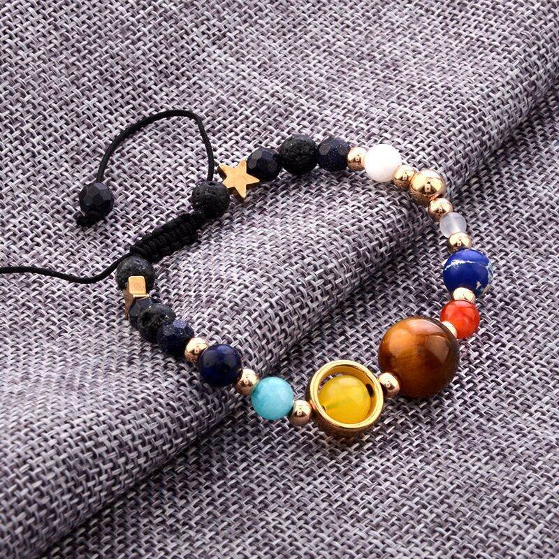 Eight Planets Alloy Bracelet, Natural Stone Bead Bracelet Women Solar System Bracelet Universe Galaxy The Eight Planets Guardian Star Natural Stone Beads Bracelet Bangle Gifts For Girls - Mubimart