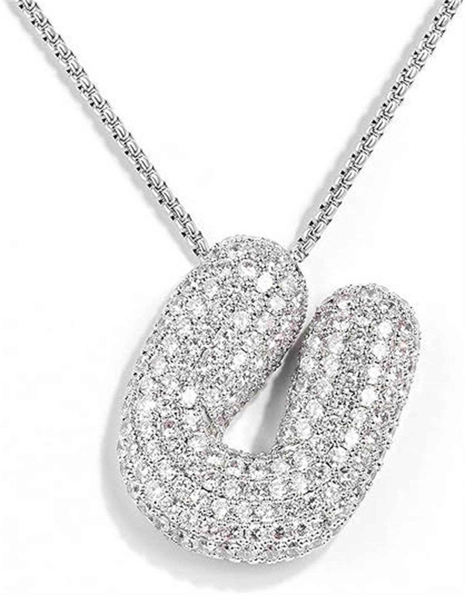 Brass Zircon Balloon English Letter Necklace - Mubimart