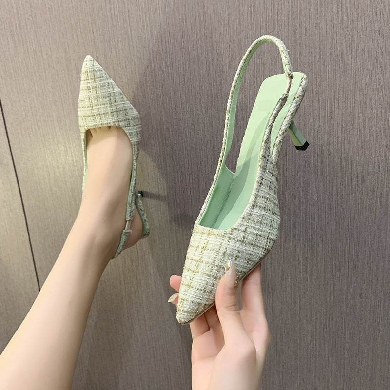 Stiletto Heel Pointed Toe Toe Cap Slingback Sandals Women's Spring And Summer New - Mubimart